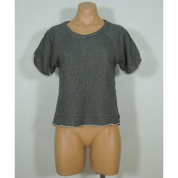 XHILARATION Top S SMALL Gray Solid Front Floral Sheer Back - Picture 1 of 7